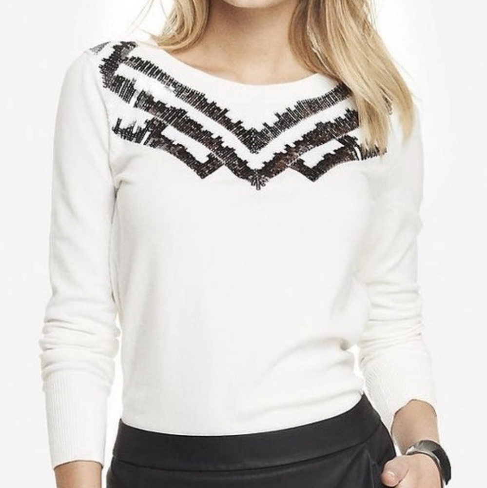 Express White Sequin Sweater M